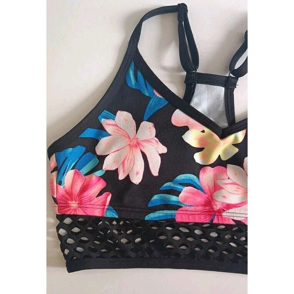Set of 2 Victoria's Secret PINK Ultimate Sport Bras Size Small Floral Logo Print